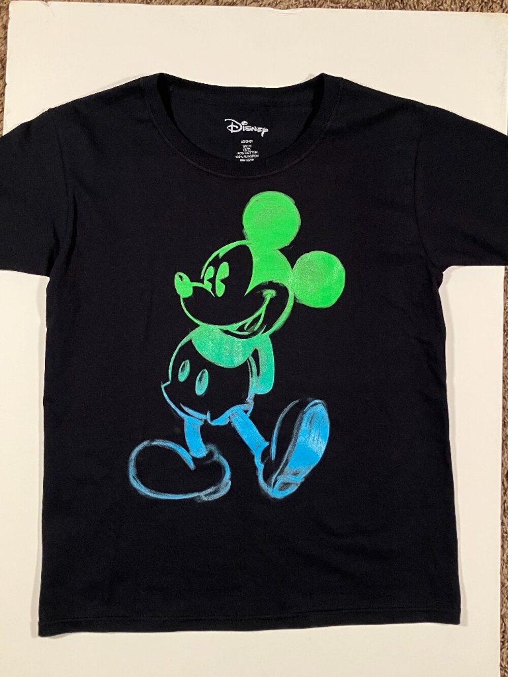 Disney Mickey Mouse Glow In The Dark Youth Tee Shirt Black Small